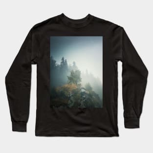 Solitary tree on a misty hill Long Sleeve T-Shirt